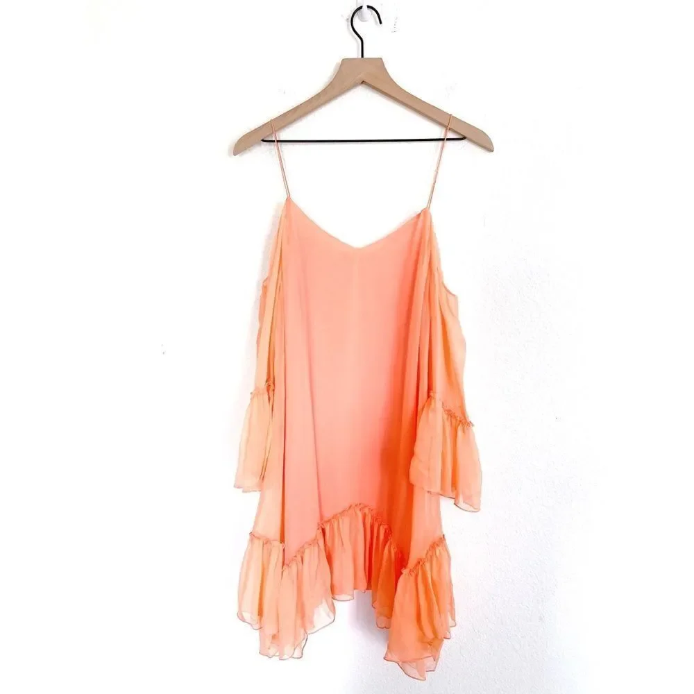 Alice + Olivia Ilaria 100% silk Dress in Peach